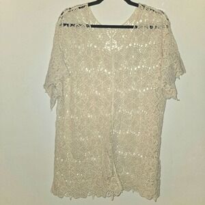 Women's Bohemian Cream Crochet Lace Top Short Sleeve